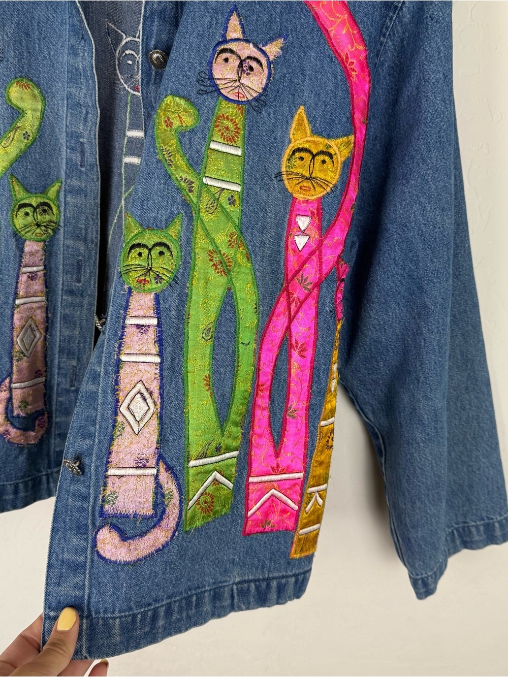 Vintage Tantrums Cat Denim Jacket Whimsy Whimsical - Picture 5 of 9